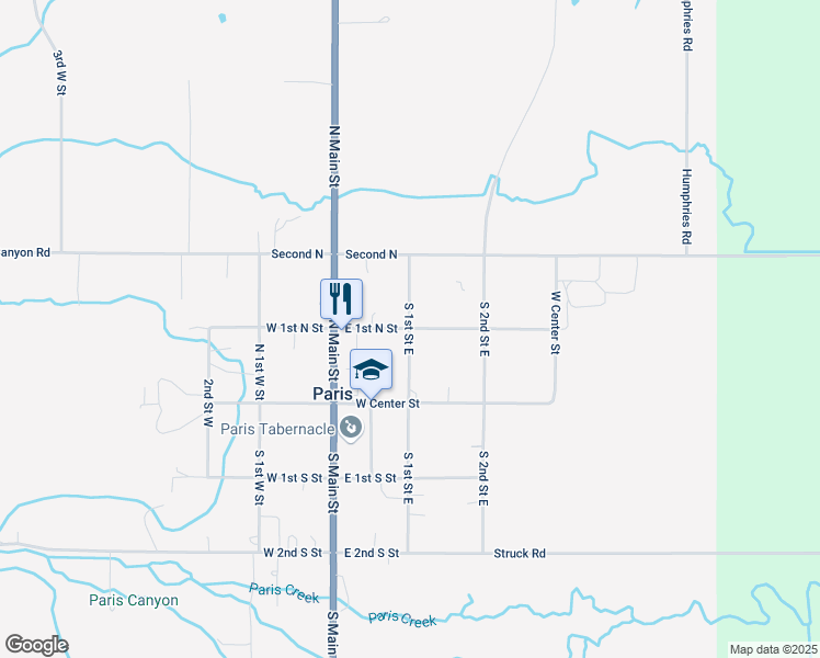 map of restaurants, bars, coffee shops, grocery stores, and more near North 1st East Street in Paris