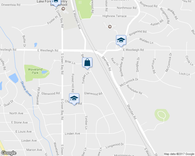 map of restaurants, bars, coffee shops, grocery stores, and more near 599 Beverly Place in Lake Forest