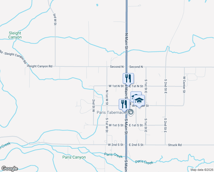 map of restaurants, bars, coffee shops, grocery stores, and more near North 1st West Street in Paris