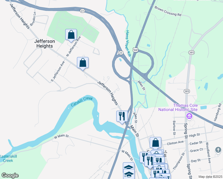 map of restaurants, bars, coffee shops, grocery stores, and more near 112 Jefferson Heights in Catskill