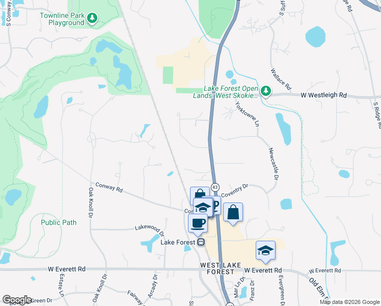 map of restaurants, bars, coffee shops, grocery stores, and more near 1181 Gavin Court in Lake Forest