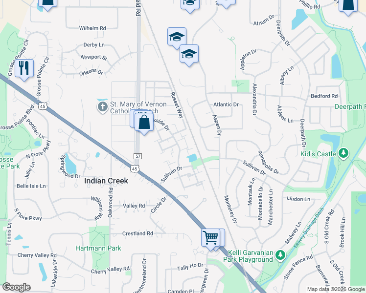 map of restaurants, bars, coffee shops, grocery stores, and more near 331 Westwood Court in Vernon Hills