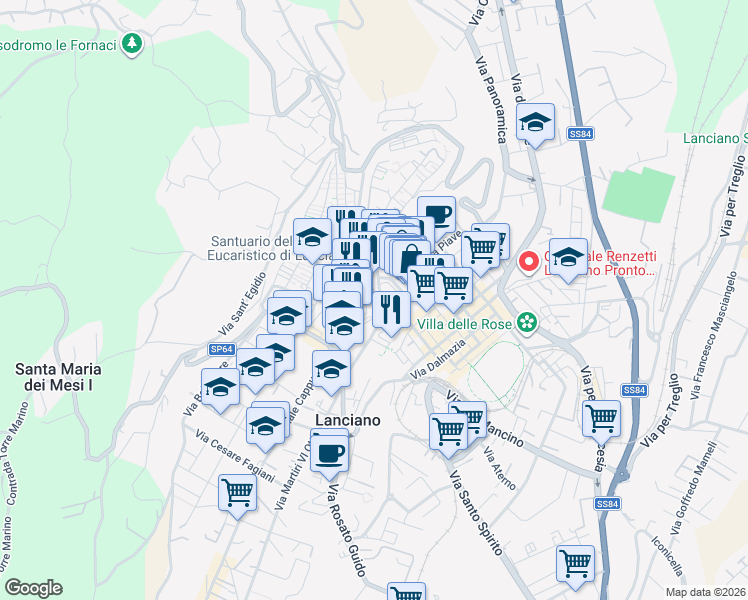map of restaurants, bars, coffee shops, grocery stores, and more near 56 Corso Trento e Trieste in Lanciano