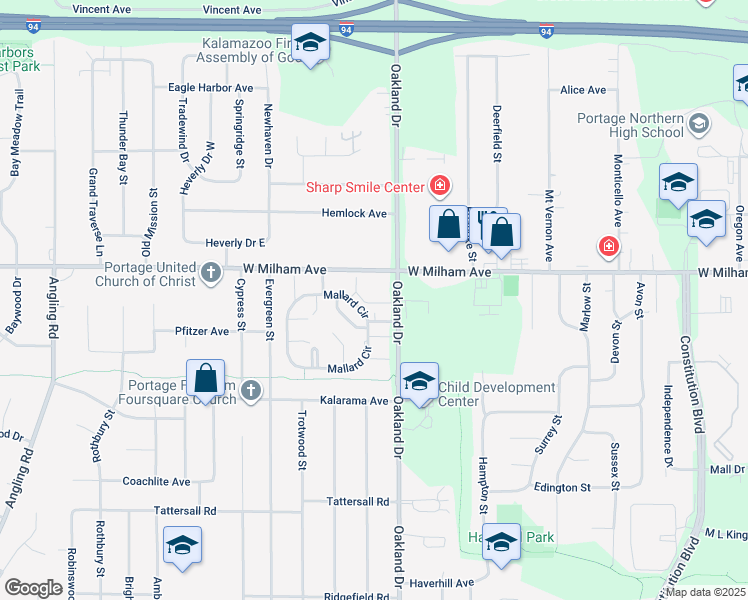 map of restaurants, bars, coffee shops, grocery stores, and more near 6025 Bluebird Court in Portage