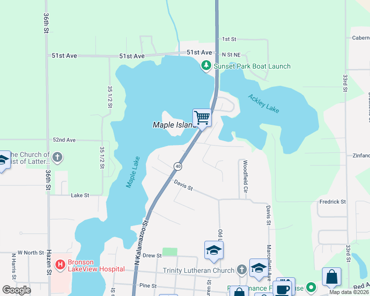 map of restaurants, bars, coffee shops, grocery stores, and more near 845 North Kalamazoo Street in Paw Paw
