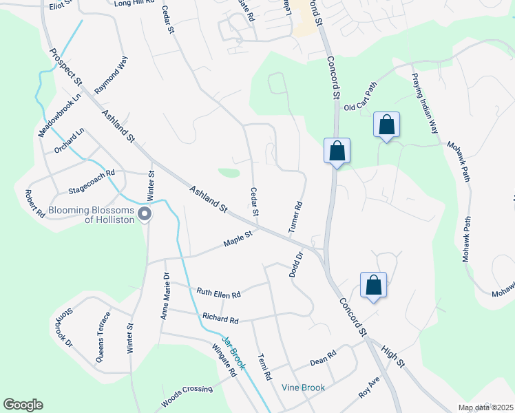map of restaurants, bars, coffee shops, grocery stores, and more near 27 Cedar Street in Holliston