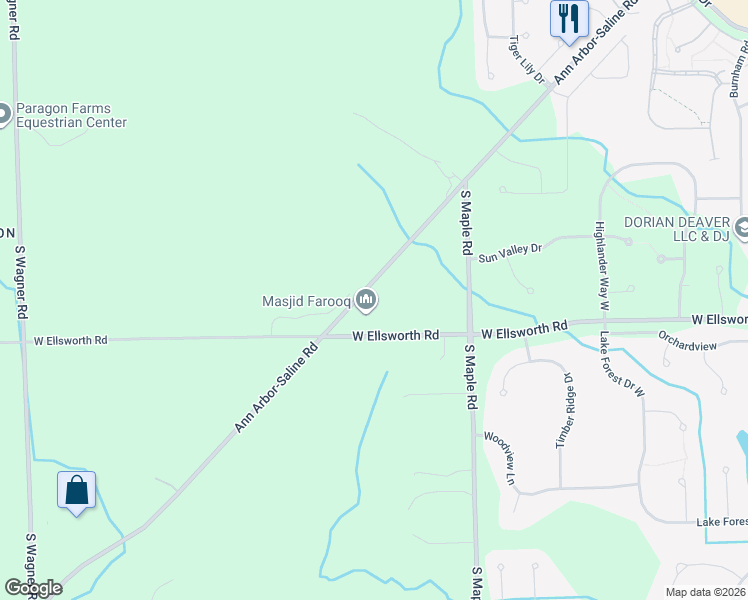 map of restaurants, bars, coffee shops, grocery stores, and more near 3909 Ann Arbor-Saline Road in Ann Arbor