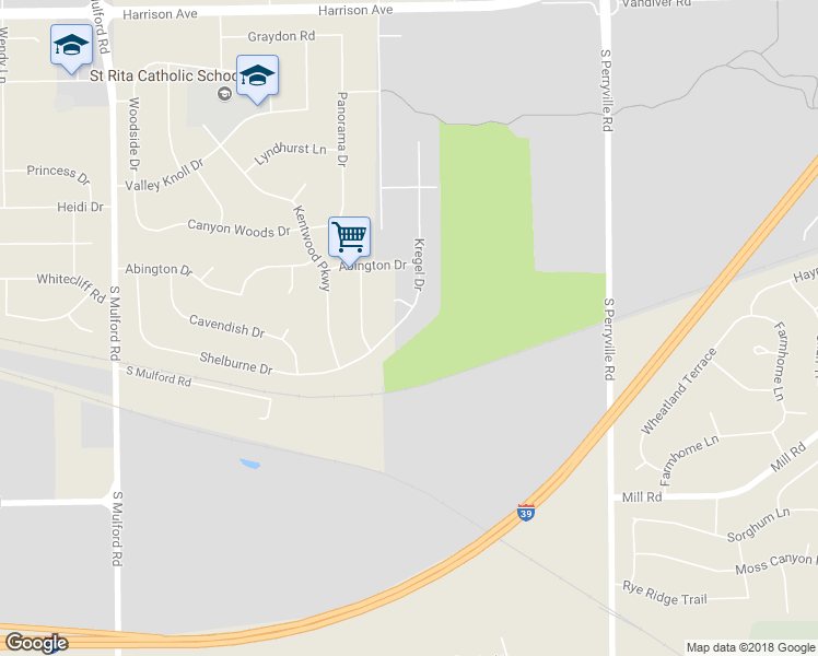 map of restaurants, bars, coffee shops, grocery stores, and more near 3268 Kregel Drive in Rockford
