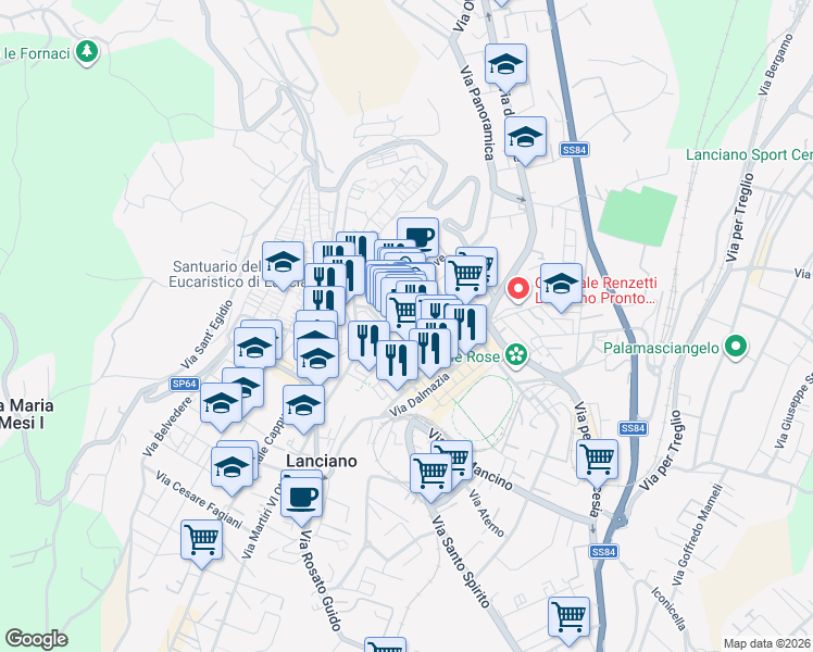 map of restaurants, bars, coffee shops, grocery stores, and more near 16 Via degli Abruzzi in Lanciano