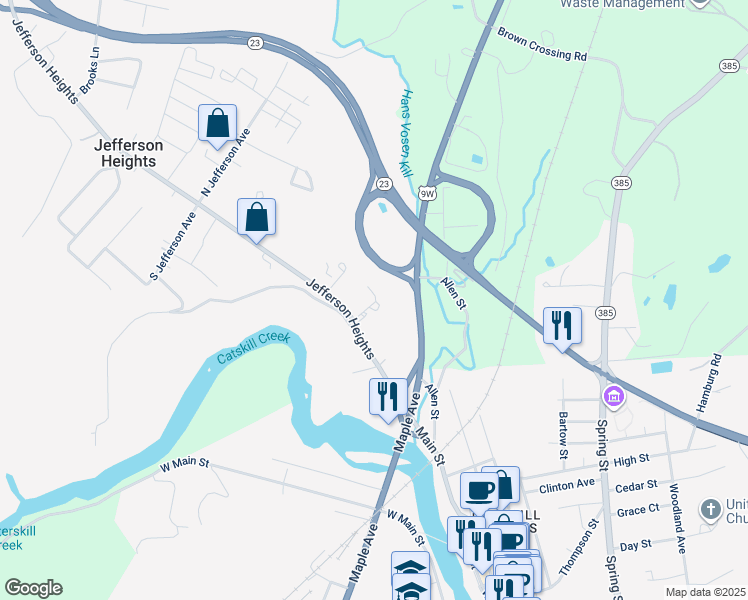 map of restaurants, bars, coffee shops, grocery stores, and more near 112 Jefferson Heights in Catskill
