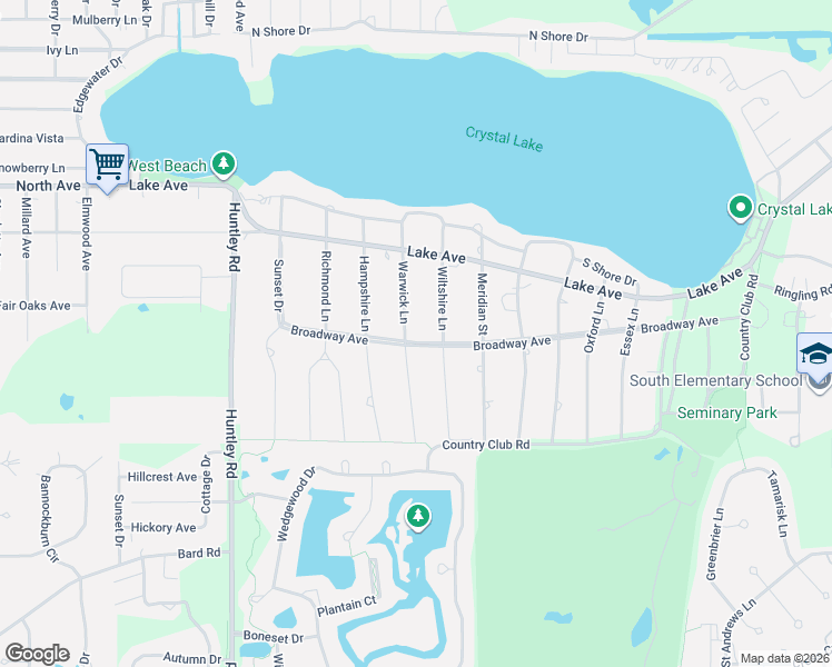 map of restaurants, bars, coffee shops, grocery stores, and more near 393 Warwick Lane in Village of Lakewood