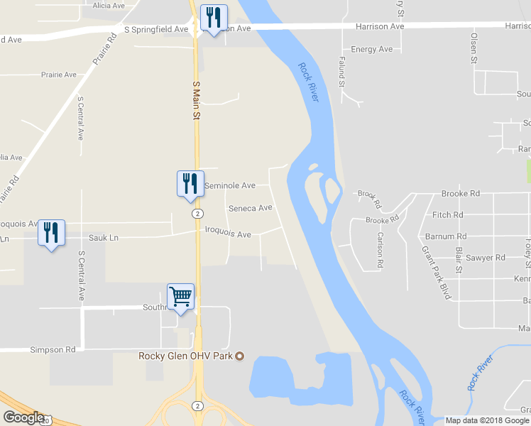 map of restaurants, bars, coffee shops, grocery stores, and more near 202 Seneca Avenue in Rockford
