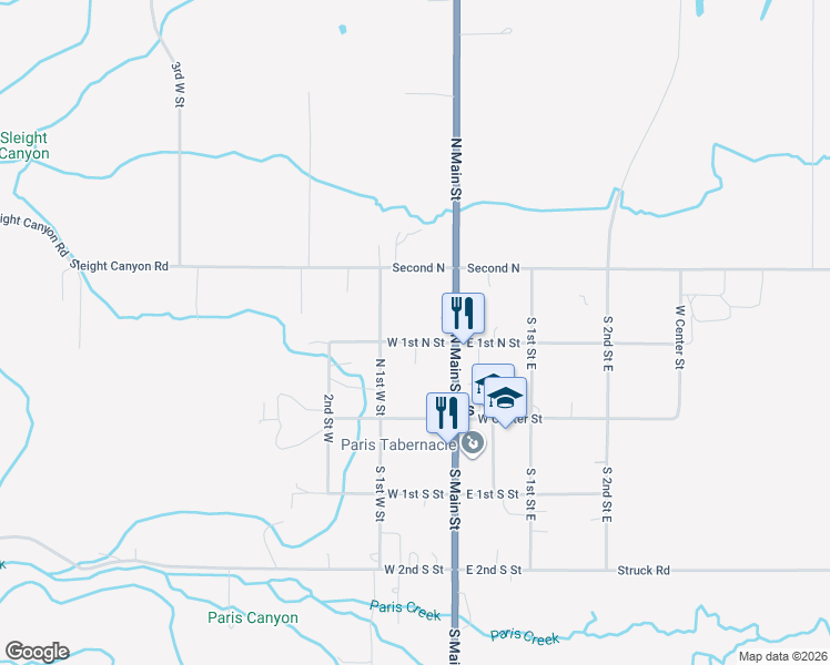 map of restaurants, bars, coffee shops, grocery stores, and more near 60 West 1st North Street in Paris