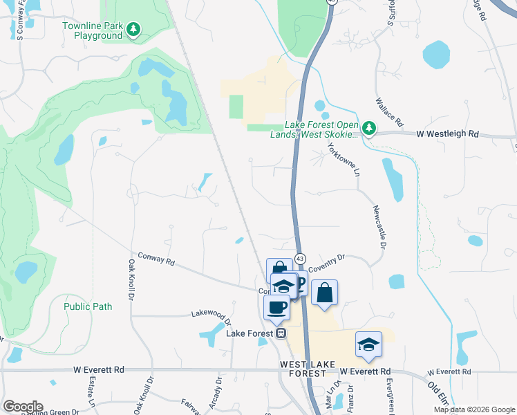 map of restaurants, bars, coffee shops, grocery stores, and more near 1181 Gavin Court in Lake Forest