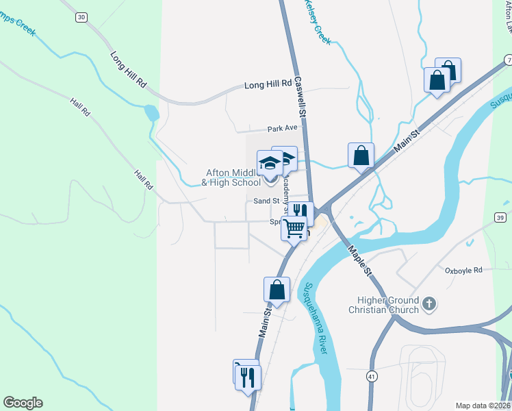 map of restaurants, bars, coffee shops, grocery stores, and more near 35 Sand Street in Afton