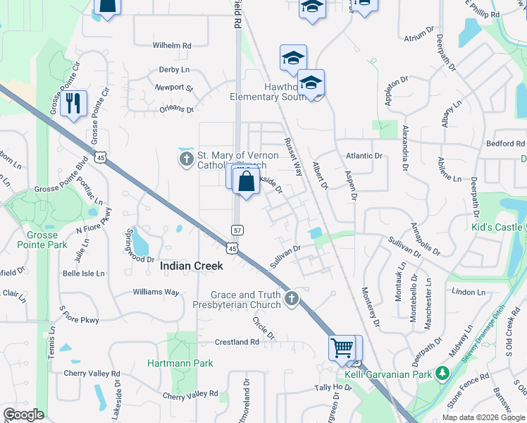 map of restaurants, bars, coffee shops, grocery stores, and more near 127 Brookwood Court in Vernon Hills