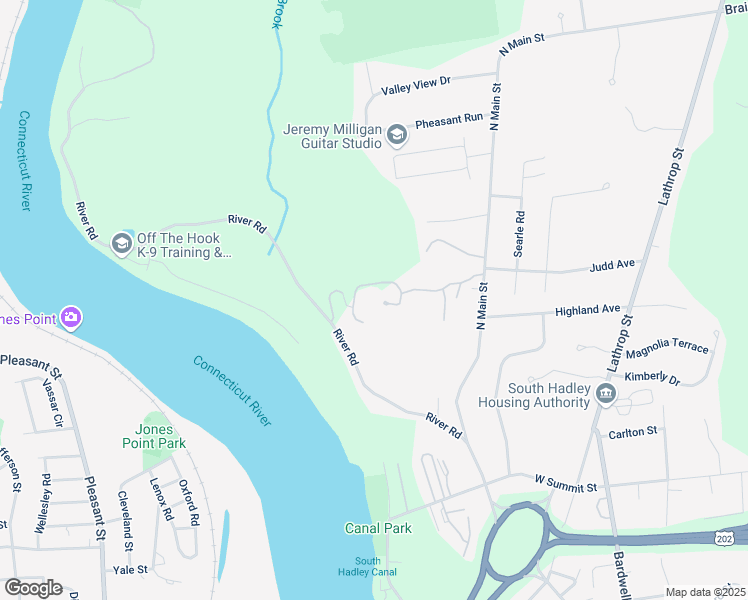 map of restaurants, bars, coffee shops, grocery stores, and more near 20 Bayon Drive in South Hadley