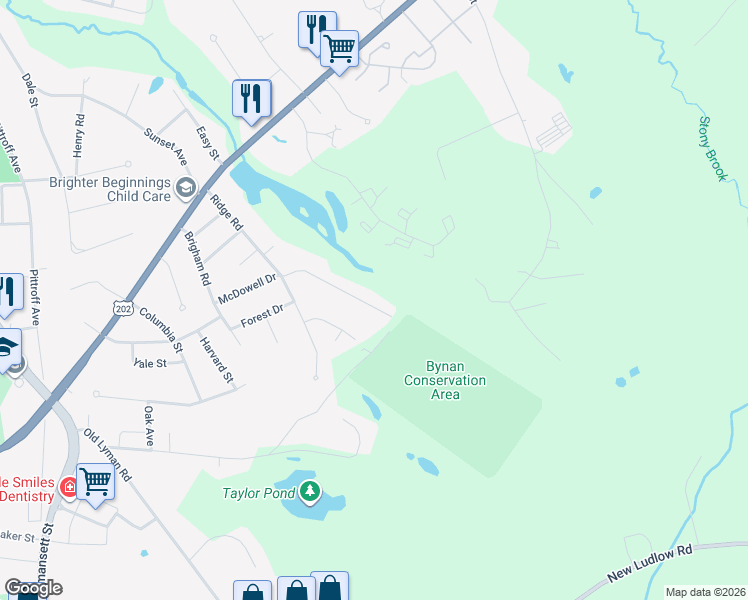 map of restaurants, bars, coffee shops, grocery stores, and more near 18 Karen Drive in South Hadley