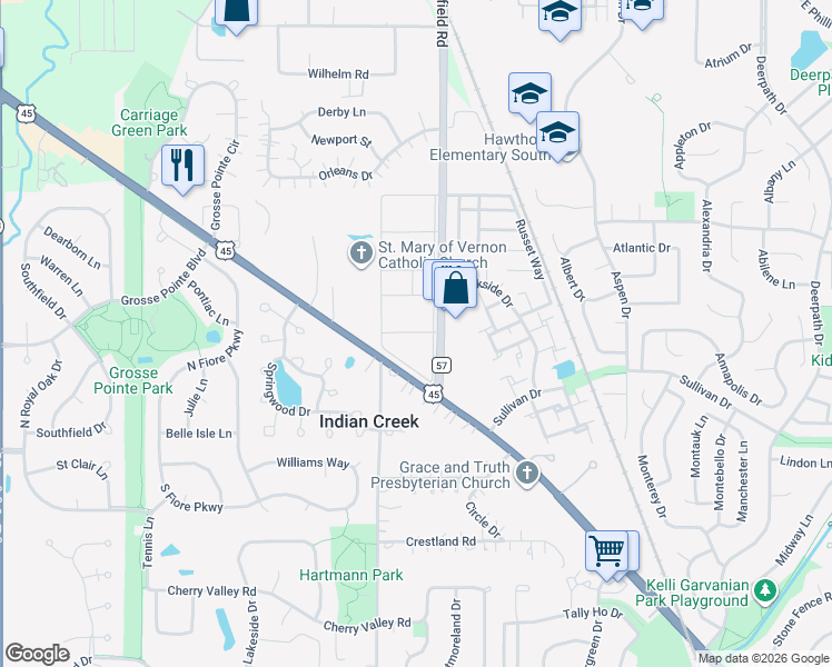 map of restaurants, bars, coffee shops, grocery stores, and more near 1445 Downing Place in Mundelein