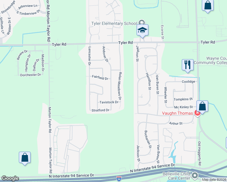 map of restaurants, bars, coffee shops, grocery stores, and more near 9899 Andover Drive in Belleville