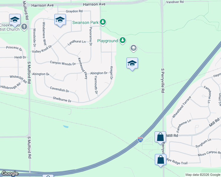 map of restaurants, bars, coffee shops, grocery stores, and more near 3268 Kregel Drive in Rockford
