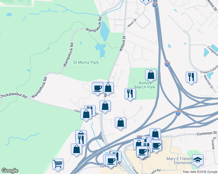 map of restaurants, bars, coffee shops, grocery stores, and more near 832 Willard Street in Quincy