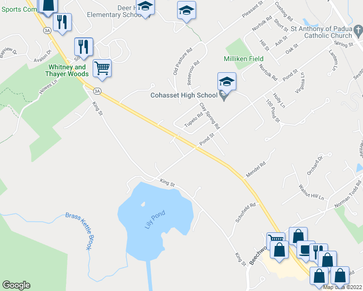 map of restaurants, bars, coffee shops, grocery stores, and more near 9 Bailey Rd in Cohasset