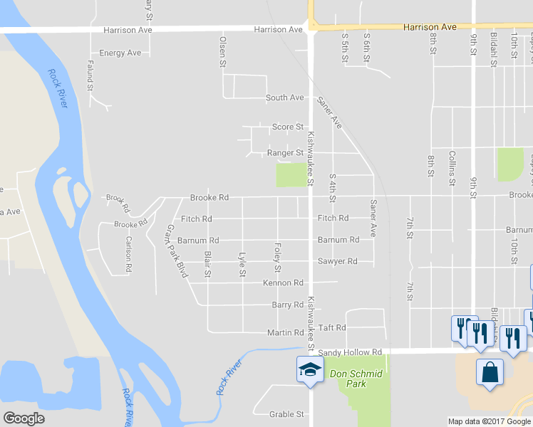 map of restaurants, bars, coffee shops, grocery stores, and more near 526 Fitch Road in Rockford