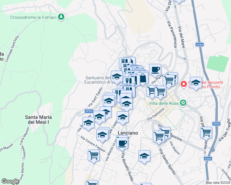 map of restaurants, bars, coffee shops, grocery stores, and more near 6 Largo Malvò in Lanciano