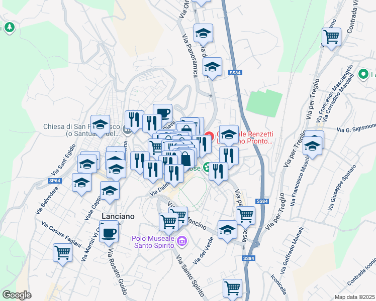 map of restaurants, bars, coffee shops, grocery stores, and more near 79 Via Luigi de Crecchio in Lanciano