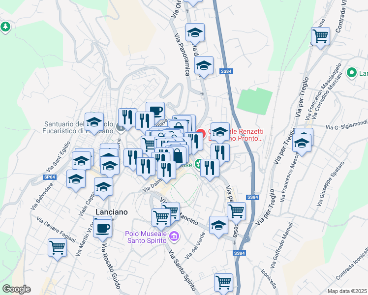 map of restaurants, bars, coffee shops, grocery stores, and more near 79 Via Luigi de Crecchio in Lanciano