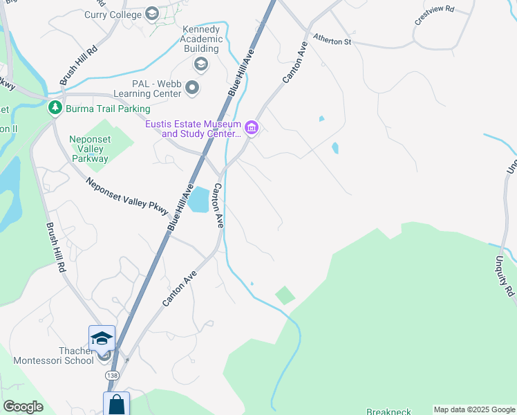 map of restaurants, bars, coffee shops, grocery stores, and more near 1466 Canton Avenue in Milton