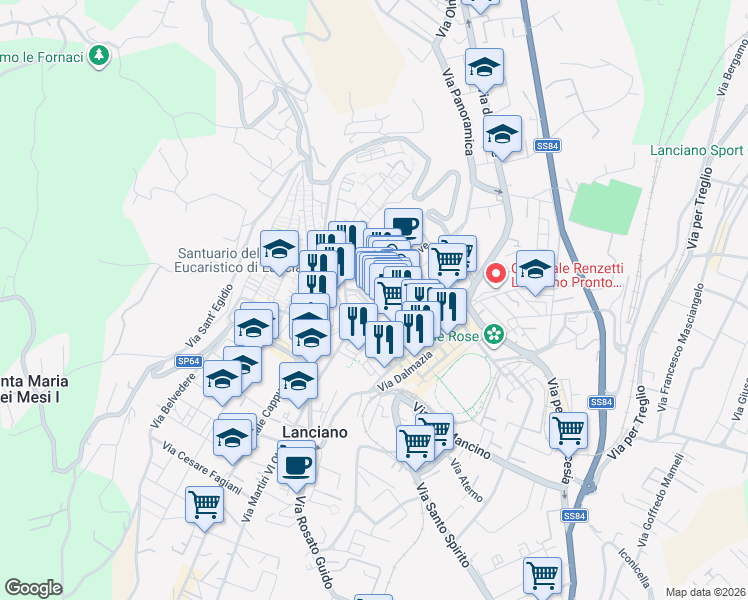 map of restaurants, bars, coffee shops, grocery stores, and more near 56 Corso Trento e Trieste in Lanciano