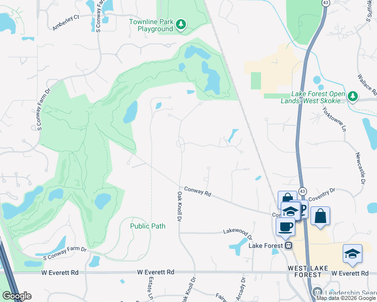 map of restaurants, bars, coffee shops, grocery stores, and more near 1485 Abington Cambs Drive in Lake Forest