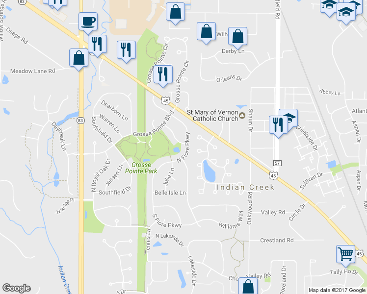 map of restaurants, bars, coffee shops, grocery stores, and more near 186 North Fiore Parkway in Vernon Hills