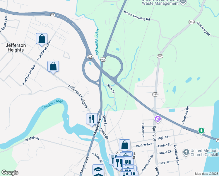 map of restaurants, bars, coffee shops, grocery stores, and more near 81 Allen Street in Catskill