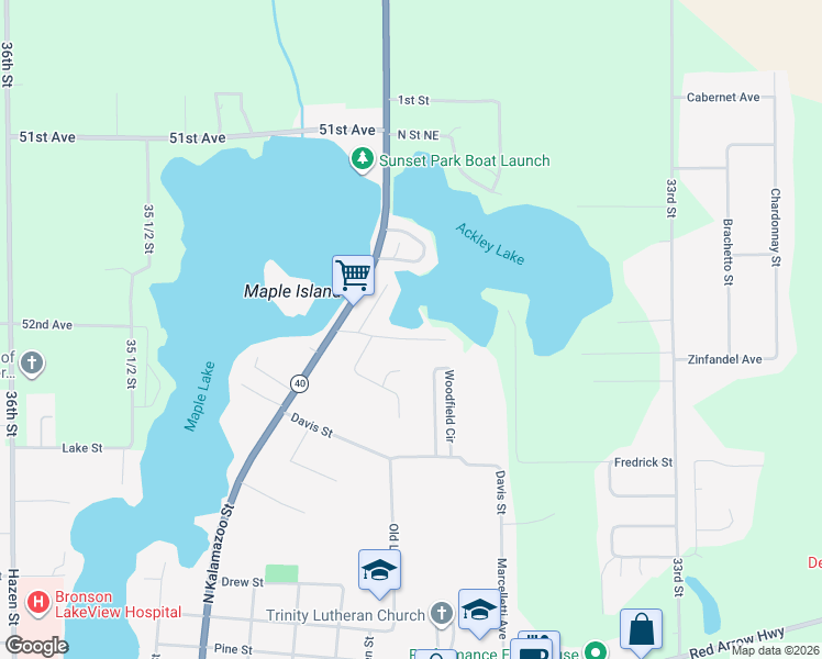map of restaurants, bars, coffee shops, grocery stores, and more near 34422 Sharon Avenue in Paw Paw