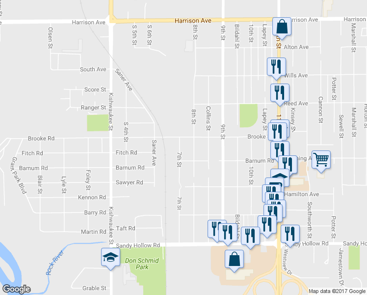map of restaurants, bars, coffee shops, grocery stores, and more near 3010 7th Street in Rockford
