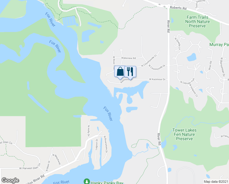 map of restaurants, bars, coffee shops, grocery stores, and more near 509 Kazimour Drive in Lake Barrington