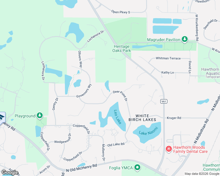 map of restaurants, bars, coffee shops, grocery stores, and more near 54 Deer Point Drive in Hawthorn Woods