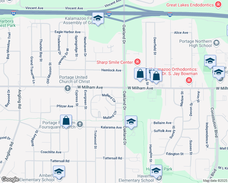 map of restaurants, bars, coffee shops, grocery stores, and more near 6025 Bluebird Court in Portage