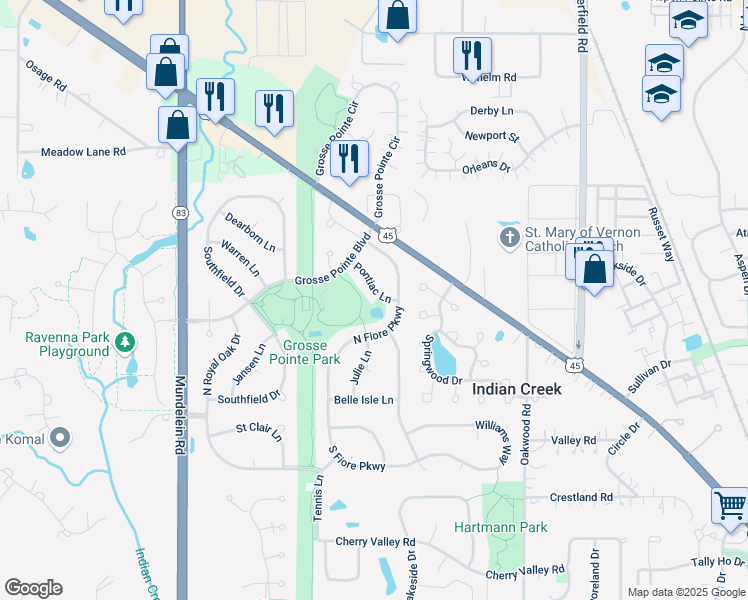 map of restaurants, bars, coffee shops, grocery stores, and more near 186 North Fiore Parkway in Vernon Hills
