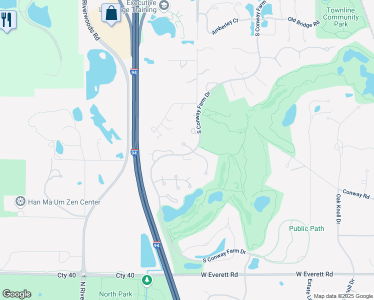 map of restaurants, bars, coffee shops, grocery stores, and more near 580 Stockbridge Court in Lake Forest