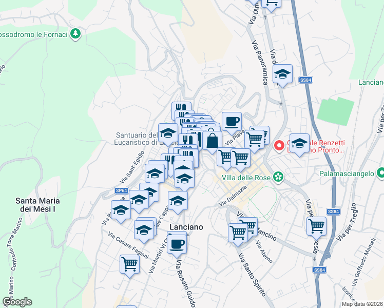 map of restaurants, bars, coffee shops, grocery stores, and more near 36 Corso Roma in Lanciano
