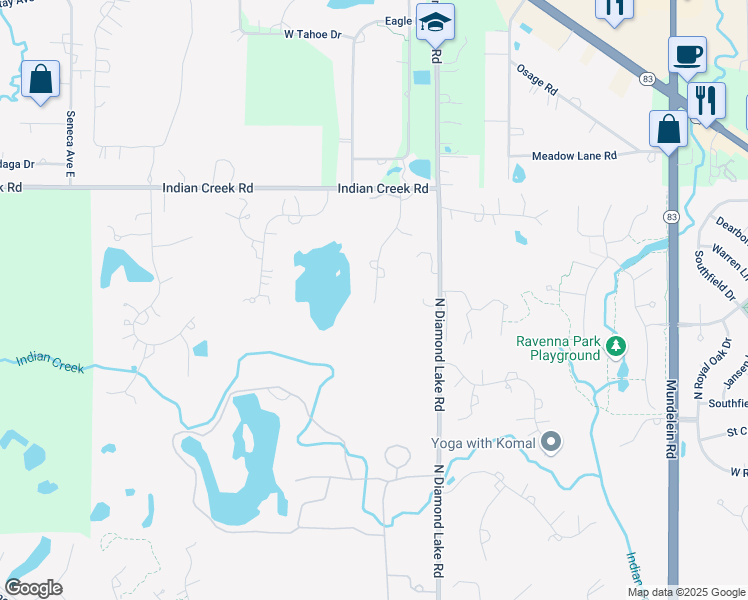 map of restaurants, bars, coffee shops, grocery stores, and more near 6736 Estate Lane in Long Grove