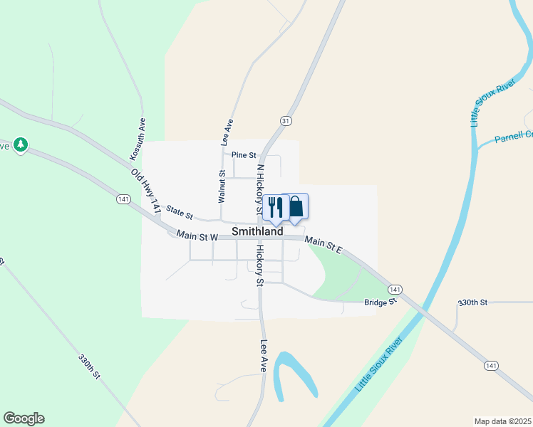 map of restaurants, bars, coffee shops, grocery stores, and more near in Smithland