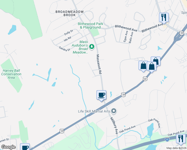 map of restaurants, bars, coffee shops, grocery stores, and more near 8 Sprague Lane in Worcester