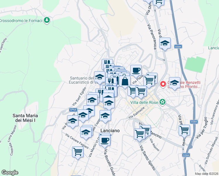 map of restaurants, bars, coffee shops, grocery stores, and more near 6 Largo Malvò in Lanciano