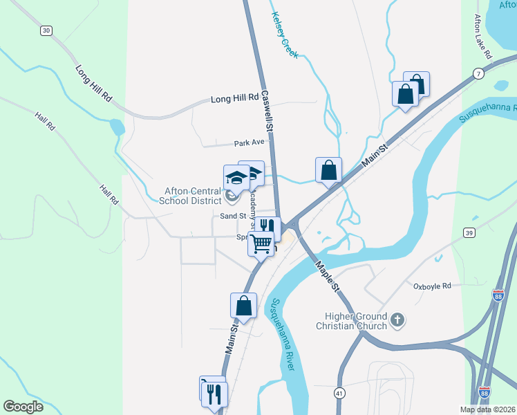 map of restaurants, bars, coffee shops, grocery stores, and more near 14 Sand St in Afton
