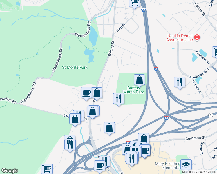 map of restaurants, bars, coffee shops, grocery stores, and more near 790 Willard Street in Quincy